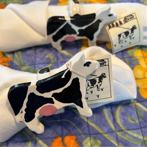 Vintage Seth's Herd Pottery Cow Napkin Rings Holders NWT NEW - Picture 1 of 7